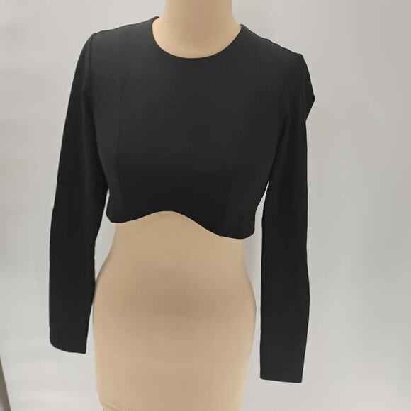 Womens Cropped Blouse Small Black Long Sleeve Cut Out Streetwear open back - Picture 3 of 15